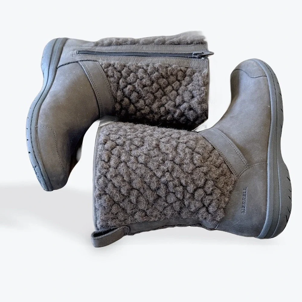 Merrell Tremblant Mid Polar Brown‎ Leather Wool Winter Boots Womens 8 61510